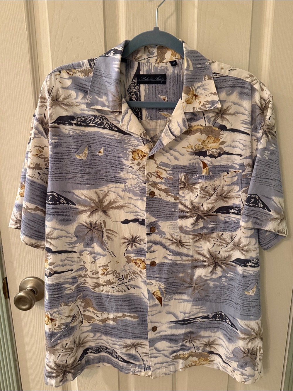 Relaxed Fit Blue & Cream Hawaiian Camp Shirt